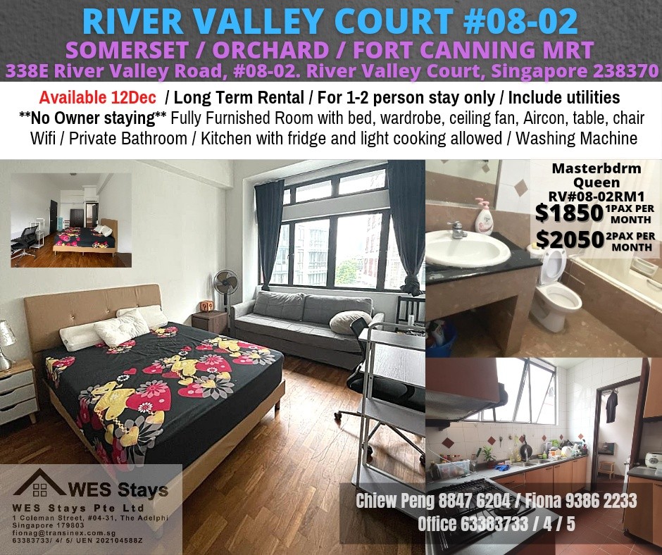 Master room/Long term rental/For 1-2 person stay only/no Owner Stayon/No Agent Fee/Cooking allowed/ Near Somerset MRT / Orchard MRT / Fort Canning MRT/ Available 12 Dec - River Valley - Bedroom - Homates Singapore