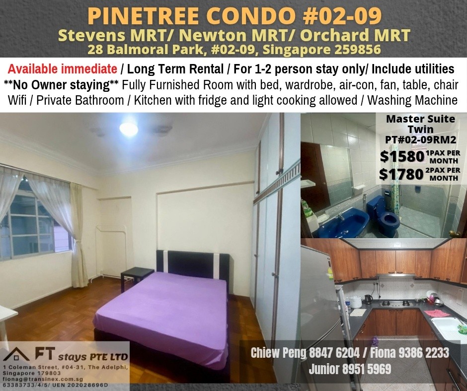 Master Room/ Newton MRT /Stevens MRT /Master Room/For 2 Person Stay/no Owner Staying/No Agent Fee - Newton - Bedroom - Homates Singapore